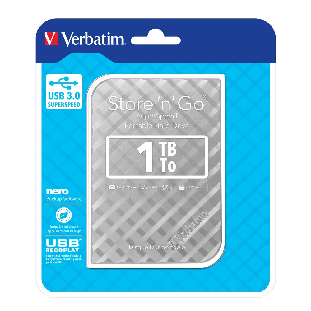 Verbatim 2.5" Store'n'Go Portable Hard Drive - 1TB (Silver Grid Design) image