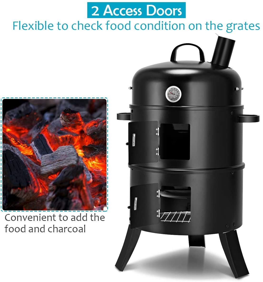 Buy 16" Vertical 3in1 Portable Round Charcoal Smoker BBQ Grill with