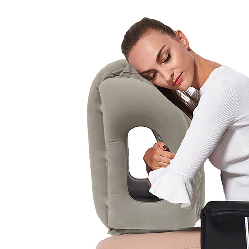 Blow Up Inflatable Multi-Use Travel Pillow - Grey