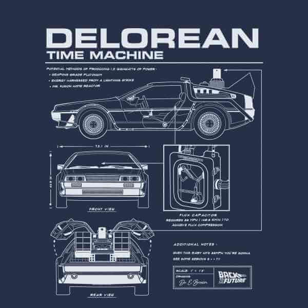 Back to the Future: DeLorean Schematic T-Shirt - Navy/X-Large