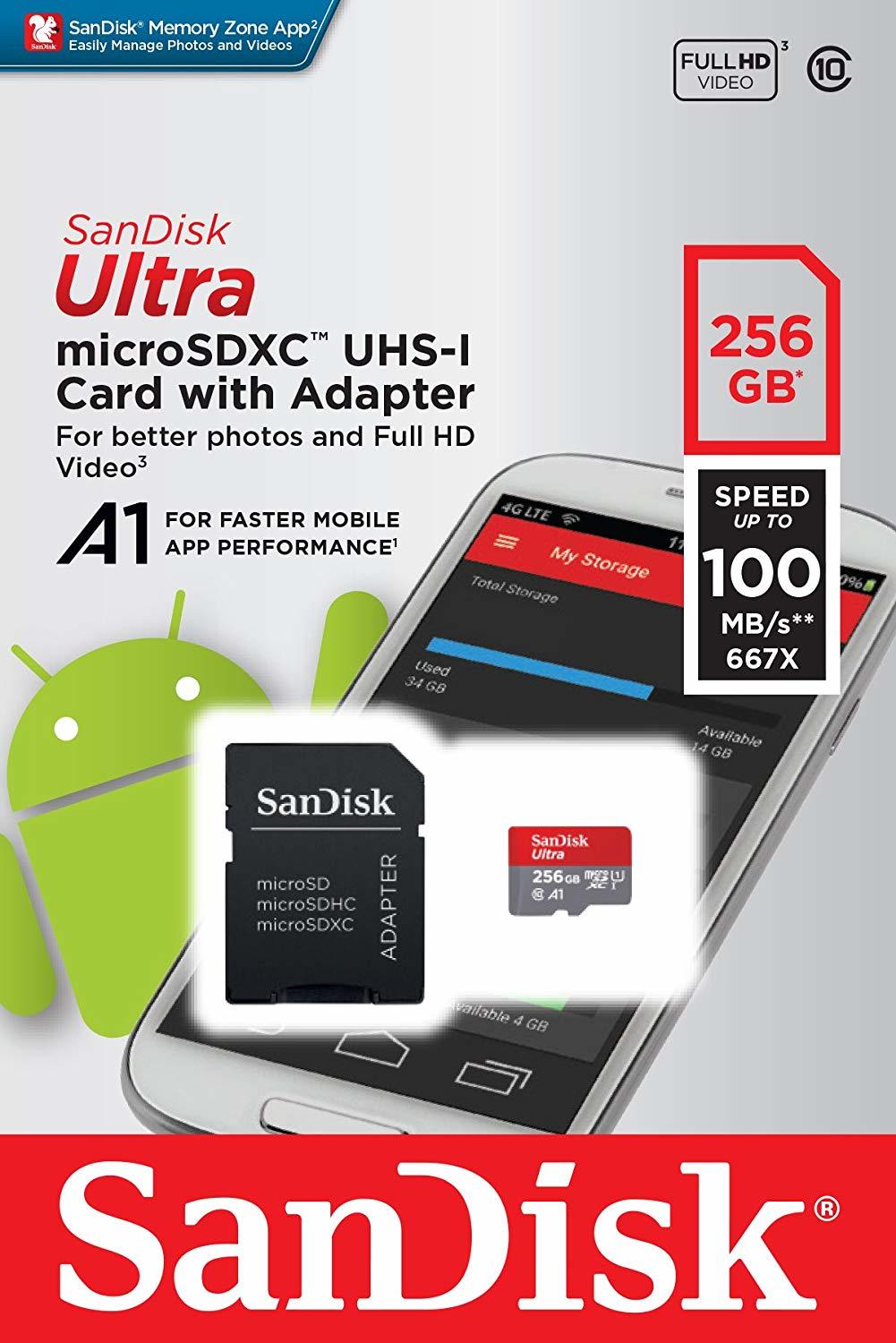 256GB SanDisk Ultra MicroSDXC UHS-I Memory Card with Adapter