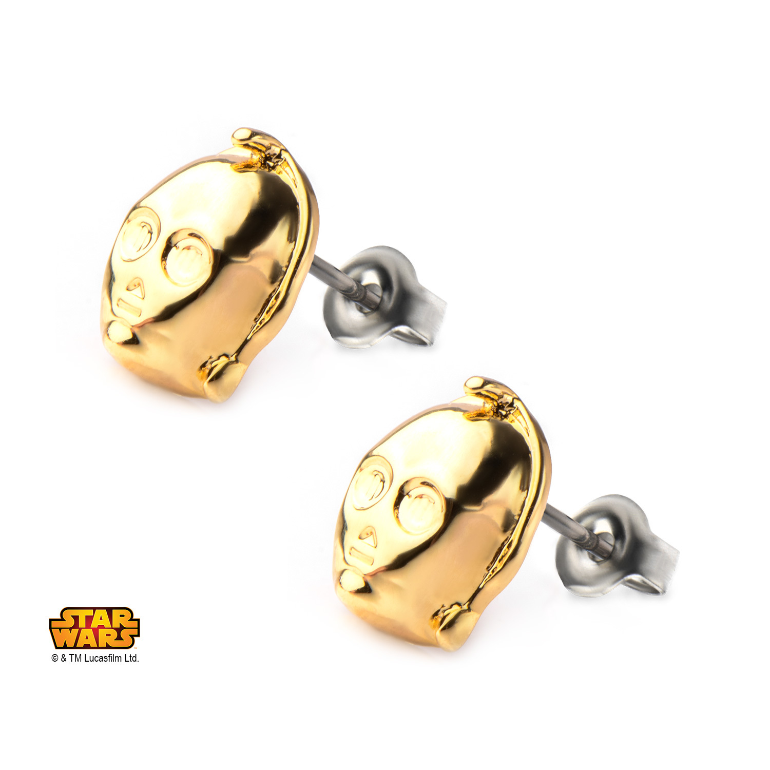 Star Wars C-3PO Gold Plated 3-D Stud Earrings