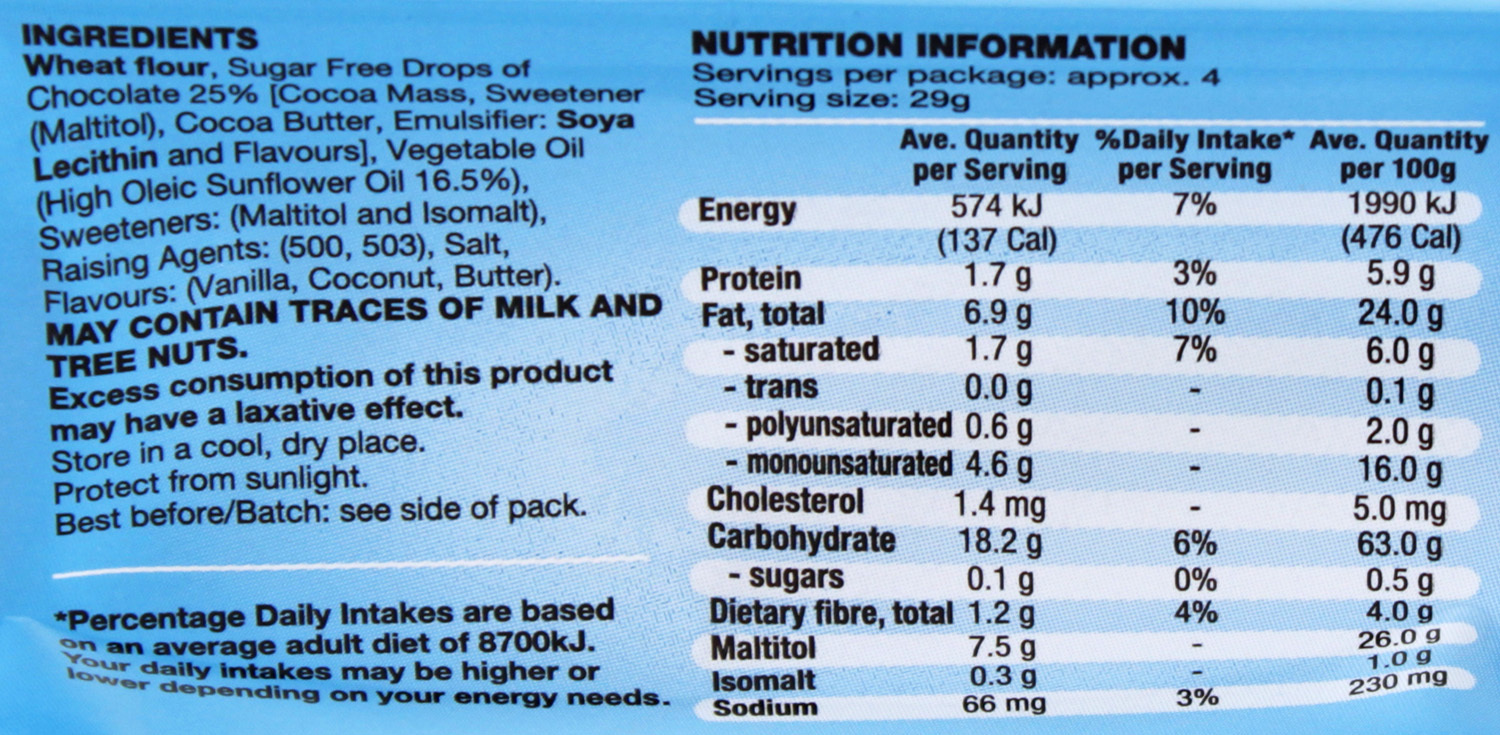 Sugar Free Wafer Cookies Nutrition Facts at Elsie Smith blog