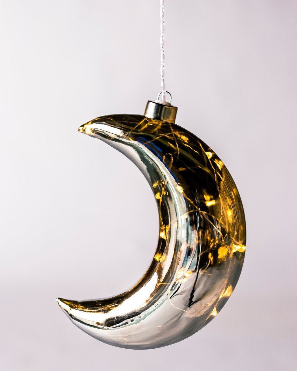 Stellar: Mirrored Crescent Moon Hanging Glass Light