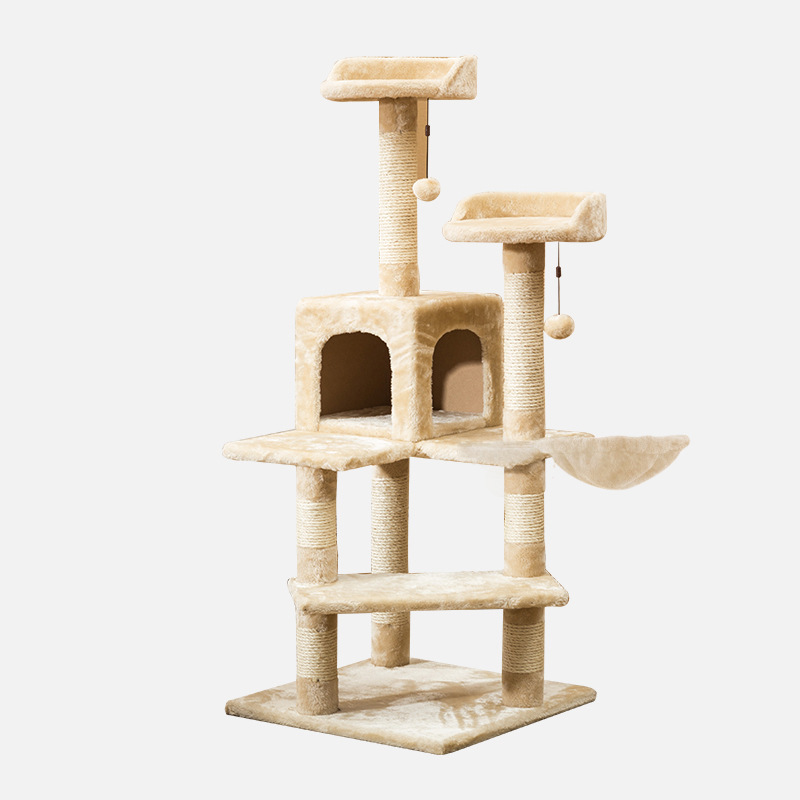 Gorilla: Cat Tree City Cat Tree City (5 Levels) 1.3M With Snuggle House - Beige / White