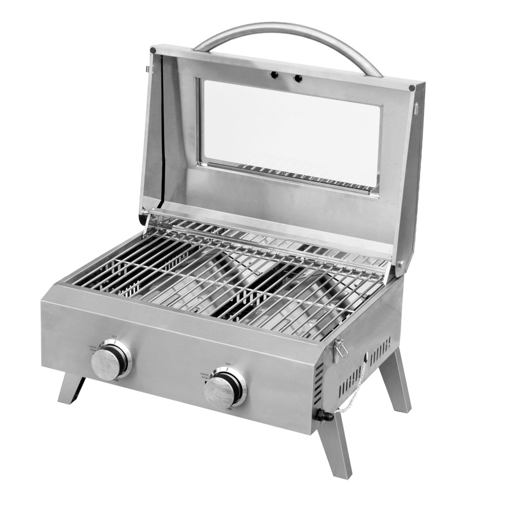 Kiwi Sizzler Two burner BBQ with window and stainless steel grill image