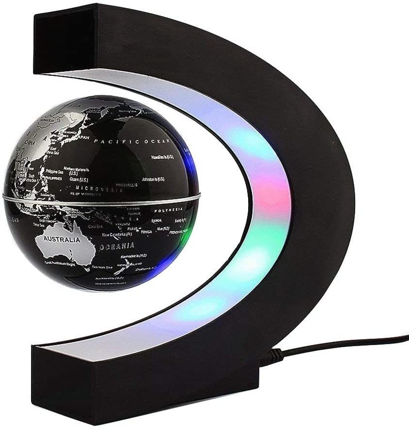Ape Basics: Floating Globe with LED Lights C Shape Magnetic Levitation Floating Globe World Map for Desk Decoration image