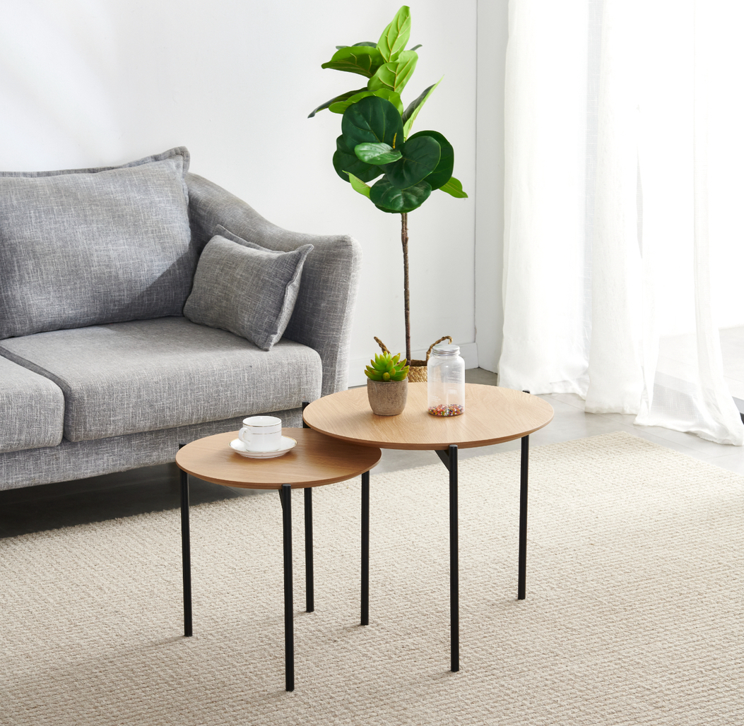 Buy Fraser Country 2 Piece Oak & Black Round Side Table Set at Mighty