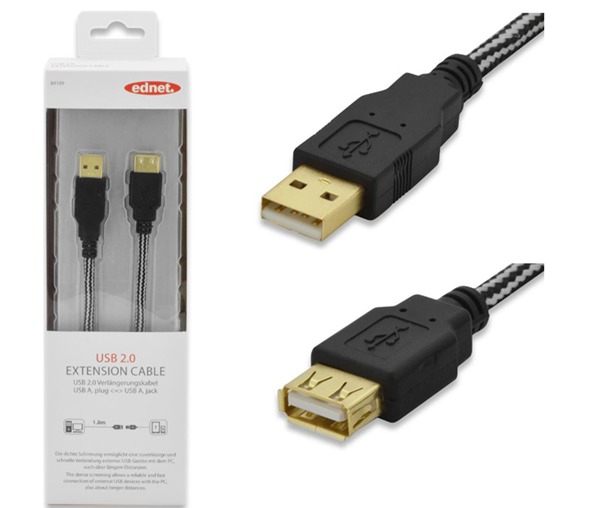 Ednet USB 2.0 Type A (M) to USB Type A (F) Extension Cable (1.8m) image