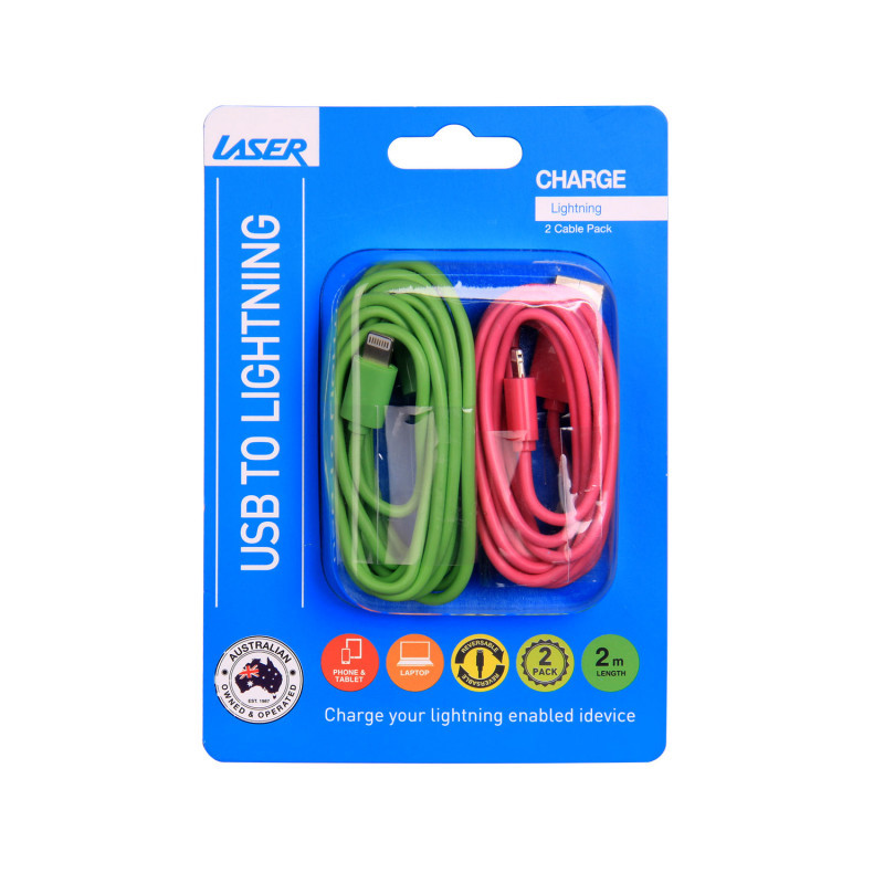 lightning cable twin pack pink and green image