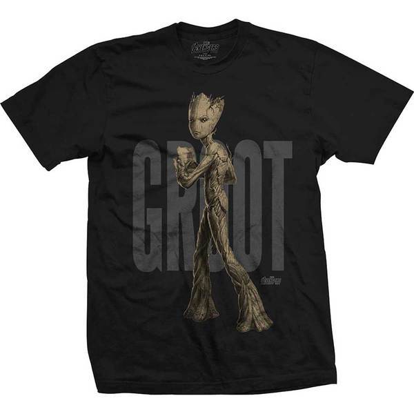 Avengers Infinity War Teen Groot Text Mens Black TS: XL image