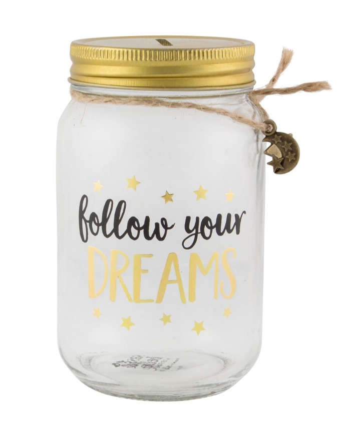 Metallic Monochrome Follow Your Dreams Jar Money Box at Mighty Ape NZ