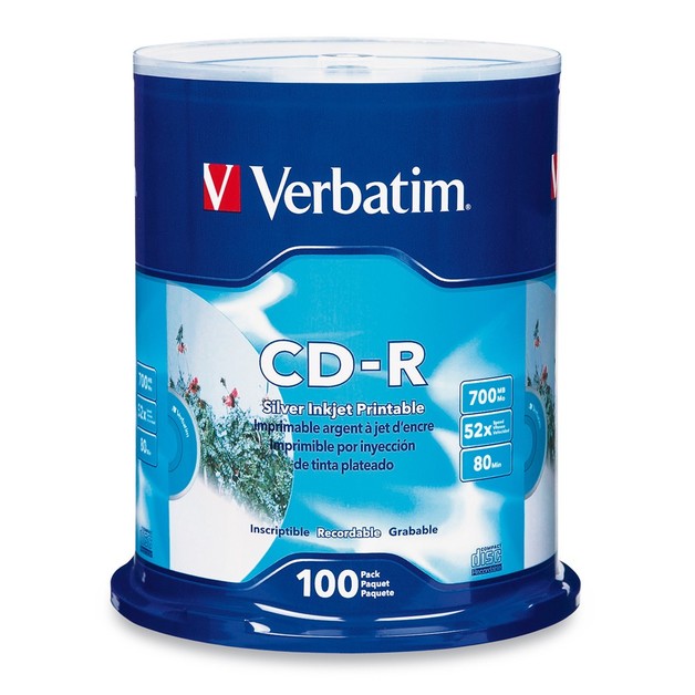 Verbatim CD-R 700MB Silver Inkjet 52x (100 Pack) | at Mighty Ape NZ