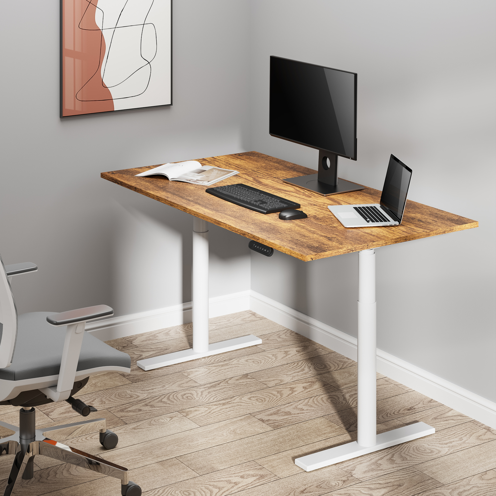 Buy Gorilla Office: Height Adjustable Desk - White / Rustic Brown (1500