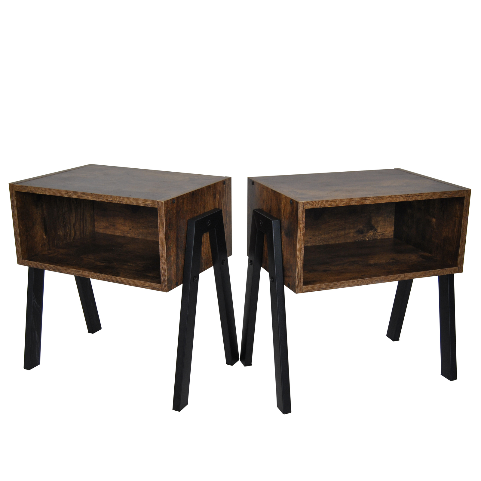 Industrial Rustic Stackable Bedside Table with Metal Legs- Set of 2 image
