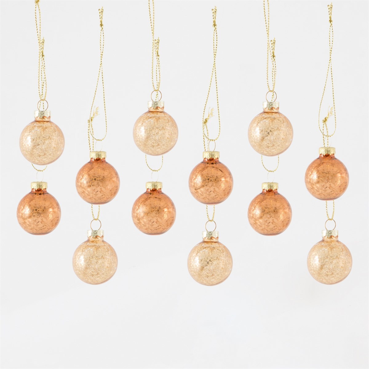 Copper Tinsel Mini Baubles (Pack Of 12) at Mighty Ape Australia