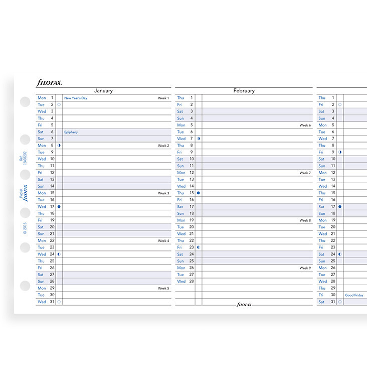 Filofax: Pocket 2019 Refill - Year Planner (Vertical)