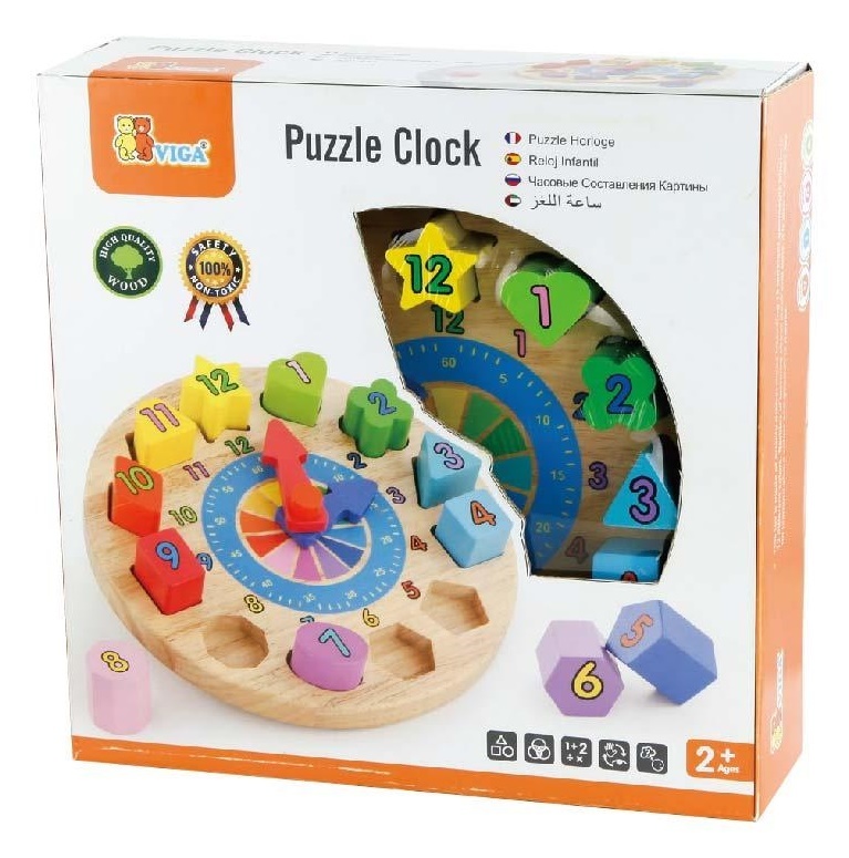 VIGA Wooden Toys - Geometric Puzzle Clock