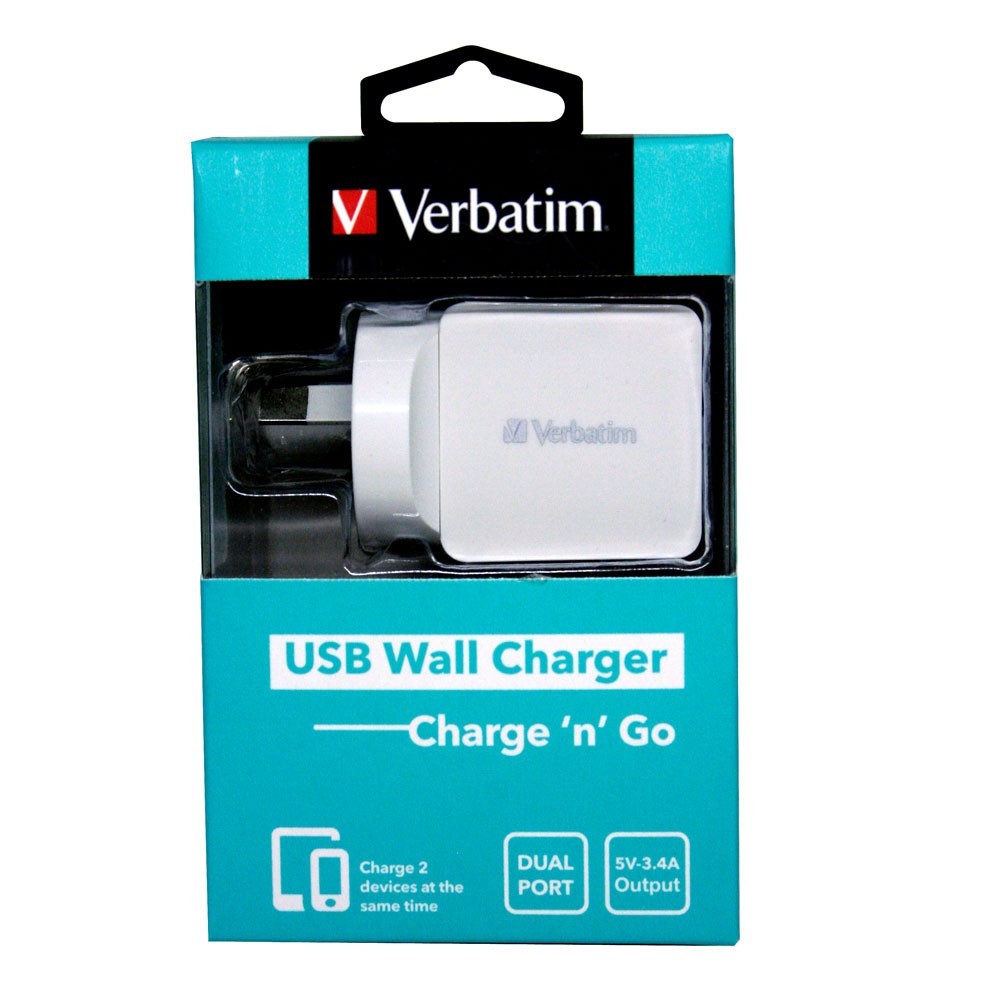 Verbatim Dual Port 3.4A USB Wall Charger - White image