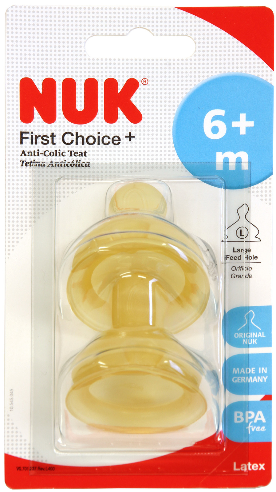 NUK: First Choice+ - Latex Teats - Size 2 Large hole - 2pk