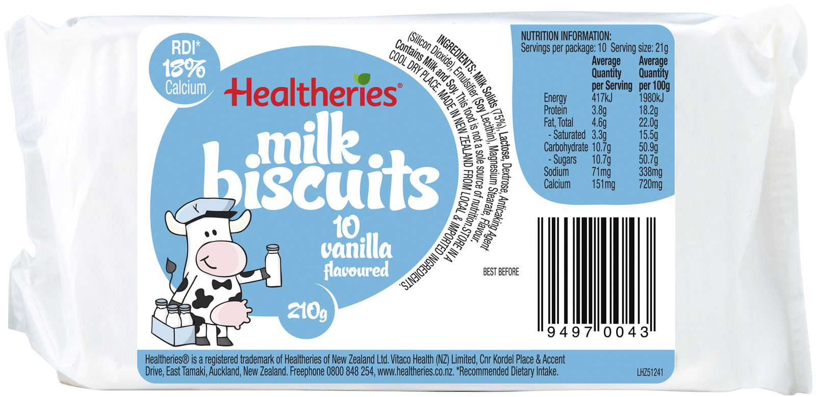 Healtheries Milk Biscuits Vanilla (210g) image