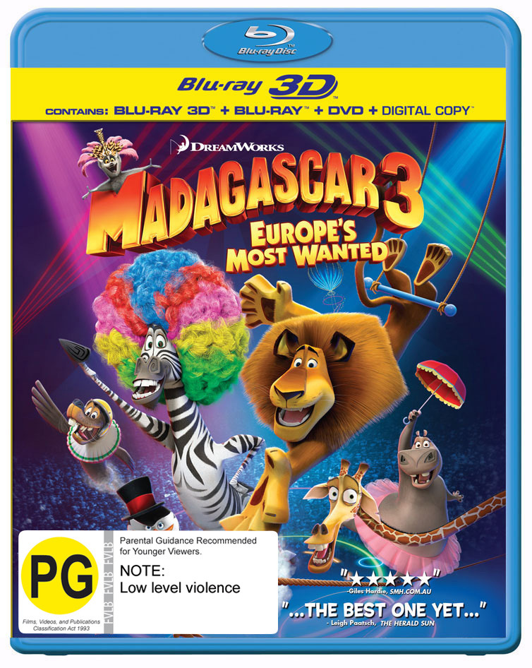 Madagascar 3: Europe's Most Wanted - 3D Superset on DVD, Blu-ray, 3D Blu-ray, DC image
