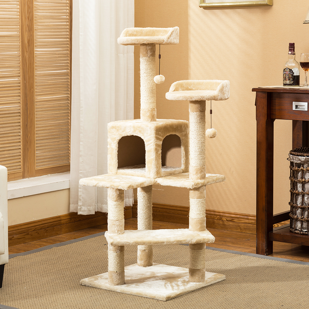 Gorilla: Cat Tree City Cat Tree City (5 Levels) 1.3M With Snuggle House - Beige / White