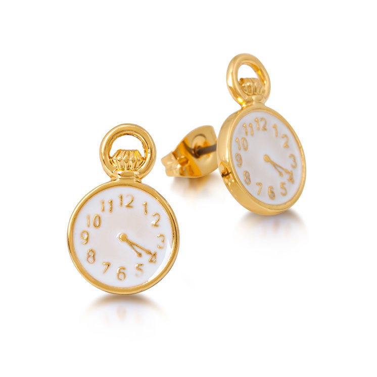 Couture Kingdom: Disney Alice in Wonderland Clock Earrings - Yellow Gold