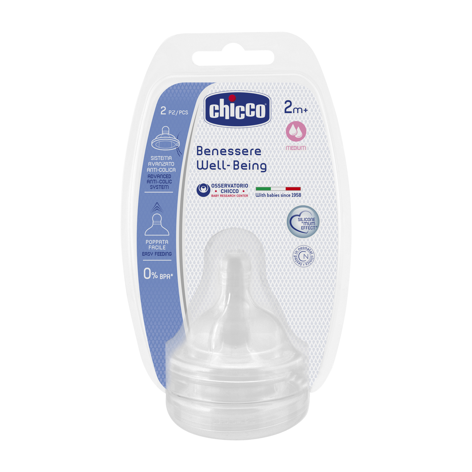 Chicco: Well-Being Silicone Teat - 2m+ Medium Flow (2 Pack) image