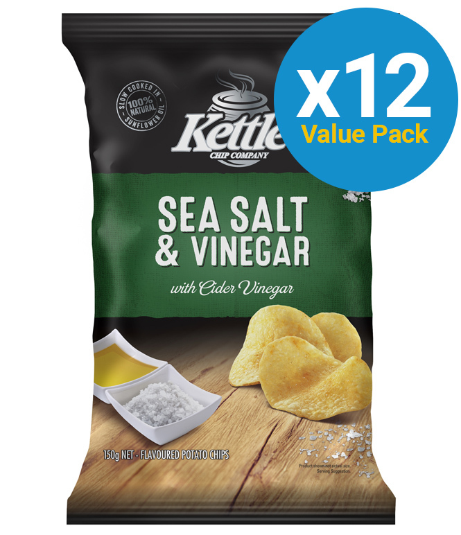 Kettle Chip Company Kettle Chips Sea Salt & Vinegar 150g (12 Pack) at