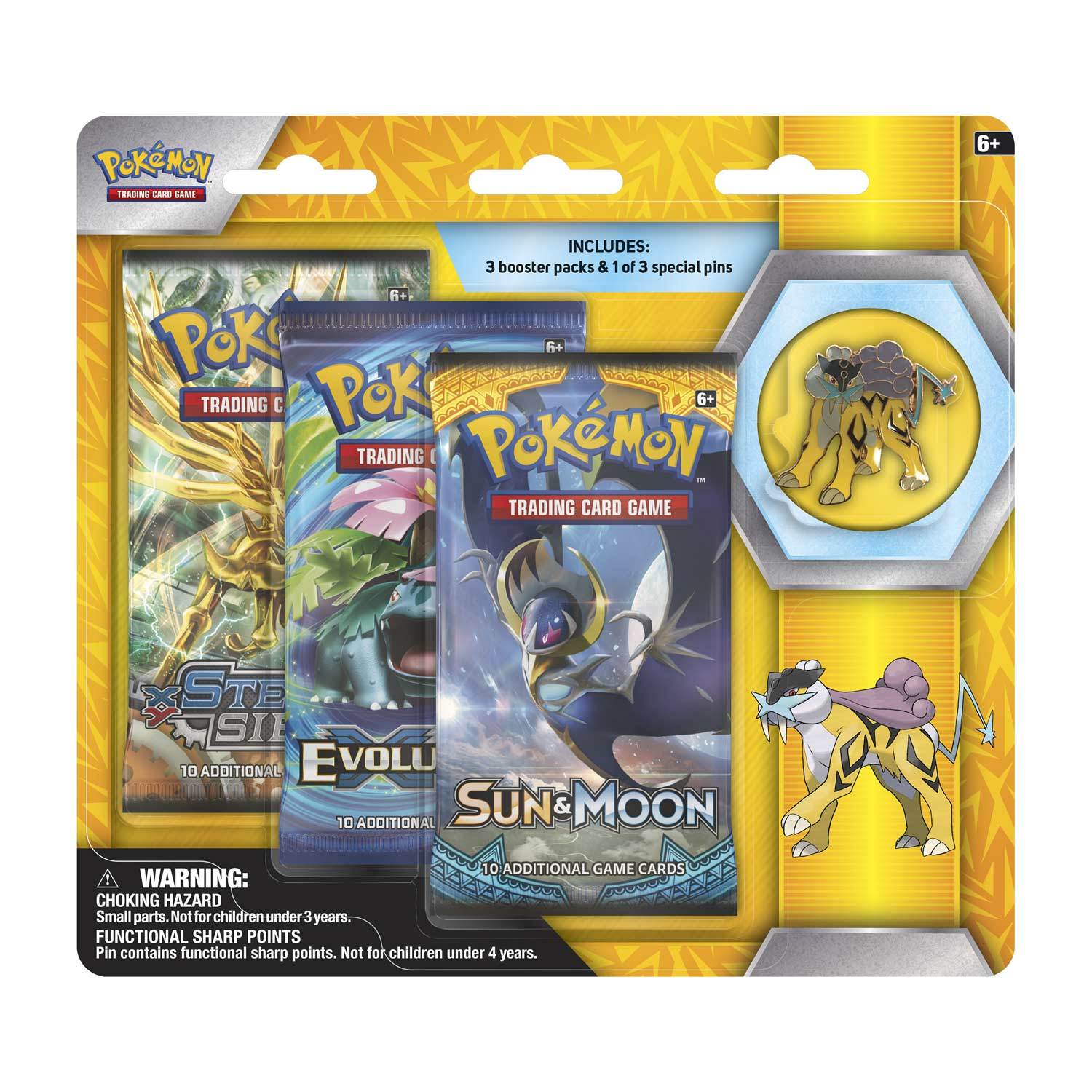 Pokemon TCG Raikou 3 Pack Pin Blister