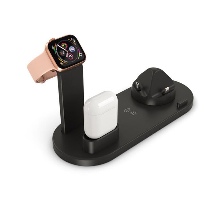 Three-in-One Rotatable Charging Dock with Wireless Charging for iPhone - Black image