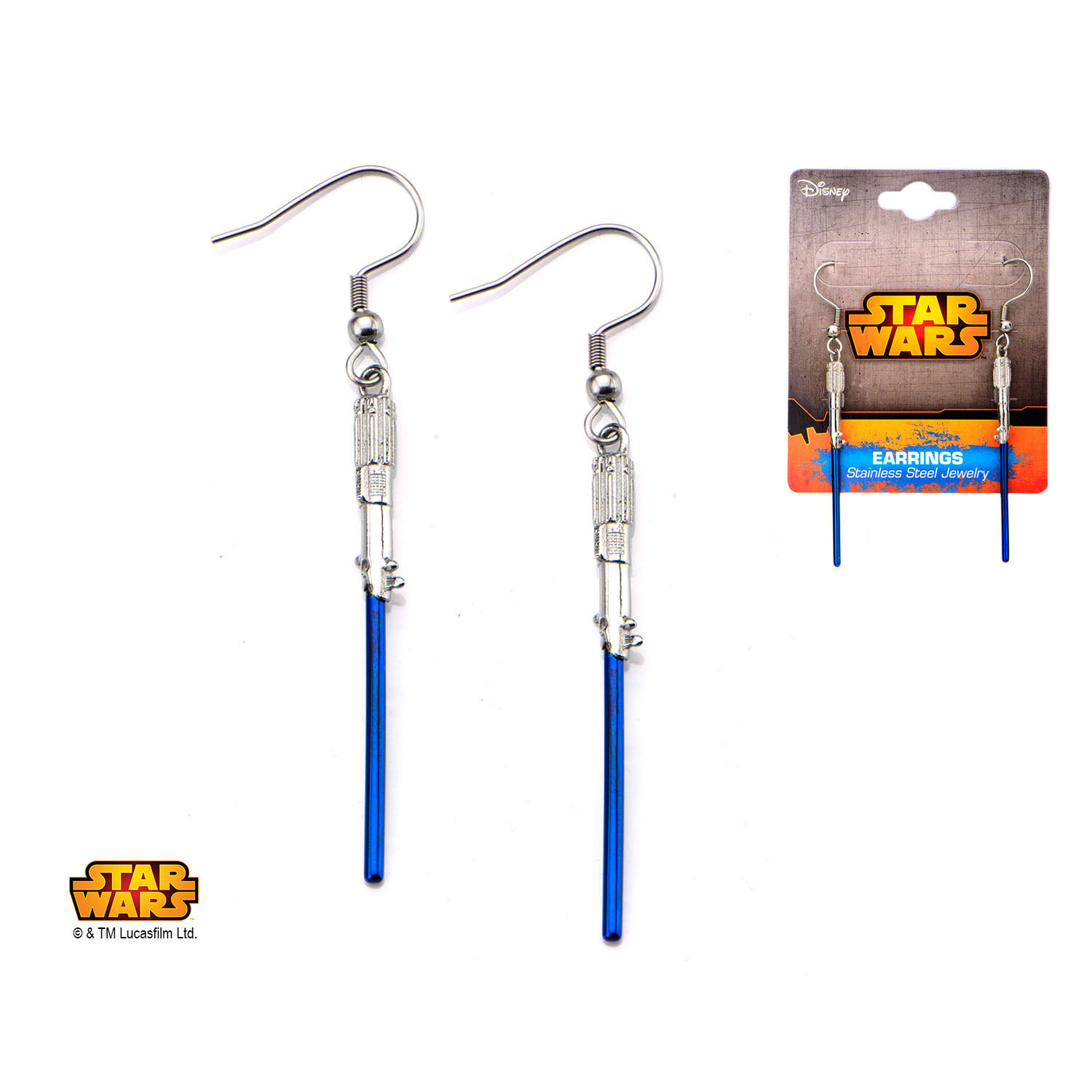 Star Wars: Blue Titanium Plated Lightsaber Earrings