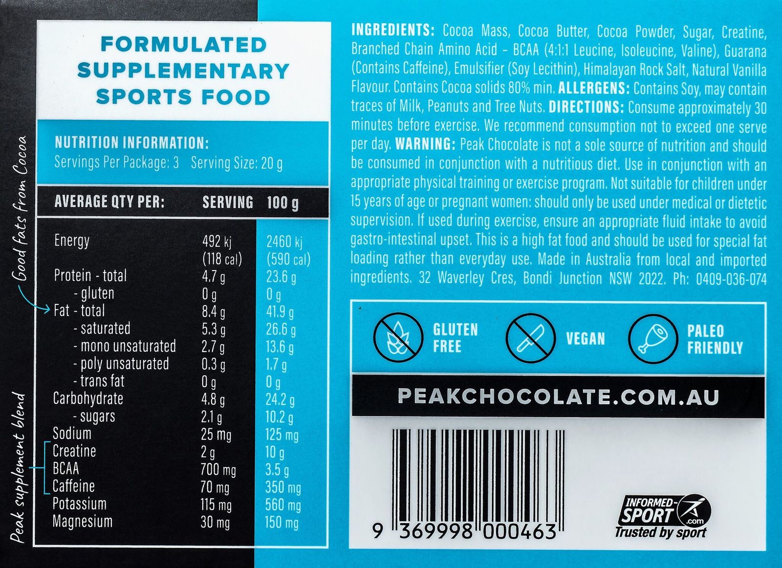 Peak High Energy & Endurance Chocolate (3 x 20g) image