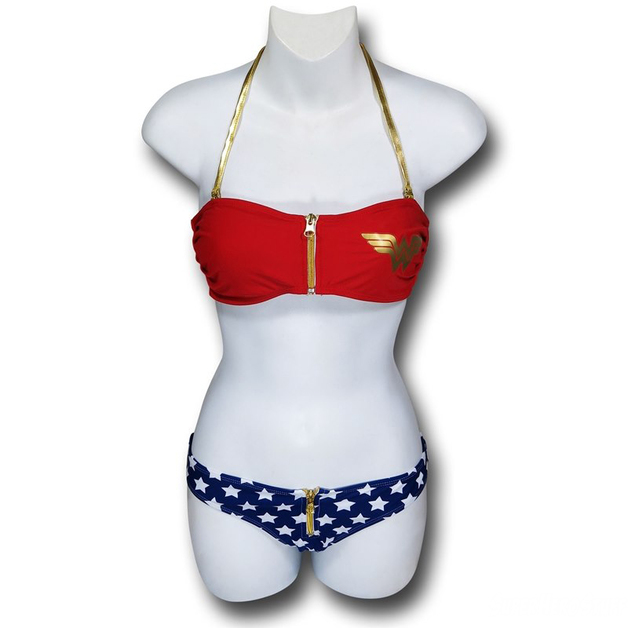 Wonder Woman Zipper Bandeau Bikini (Large)