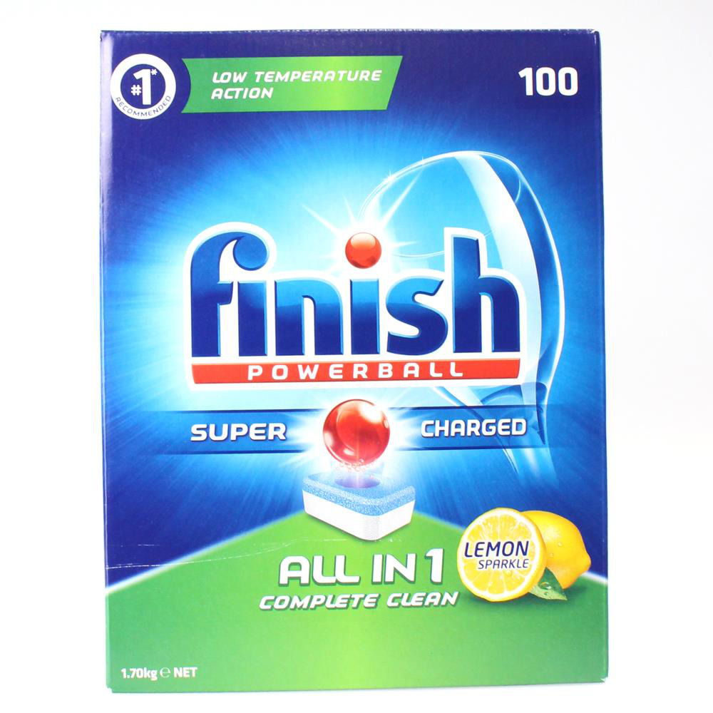 Finish Pk100 Powerball Dishwashing Tablets Super Charged All In 1 Lemon