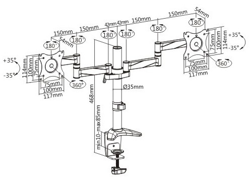 Brateck: Dual Aluminium LCD VESA Desk Mount