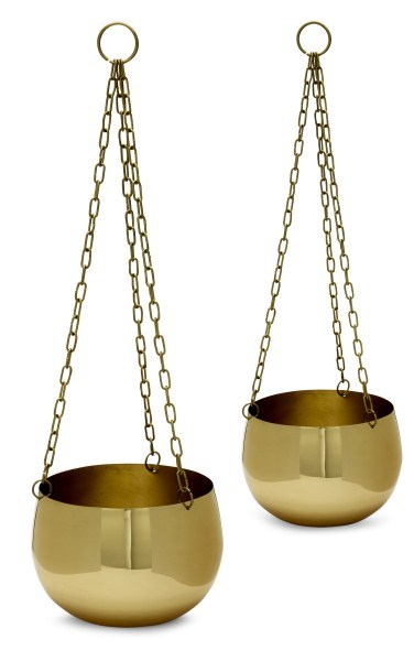 Decor Living: Brass Hanging Planter Set image