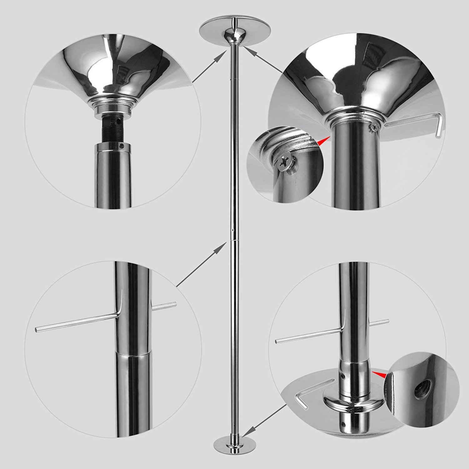 360° Pro Fitness Spinning Dancing Training Pole - Chrome (223-274cm) image