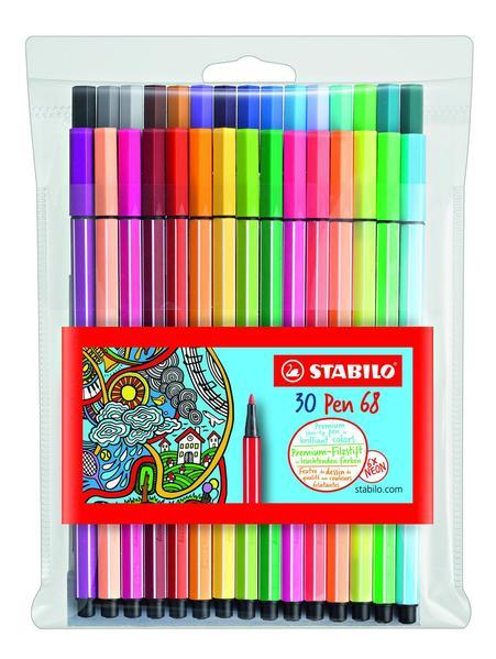 Stabilo 68 Fibre Tip Markers - Wallet (30Pk)