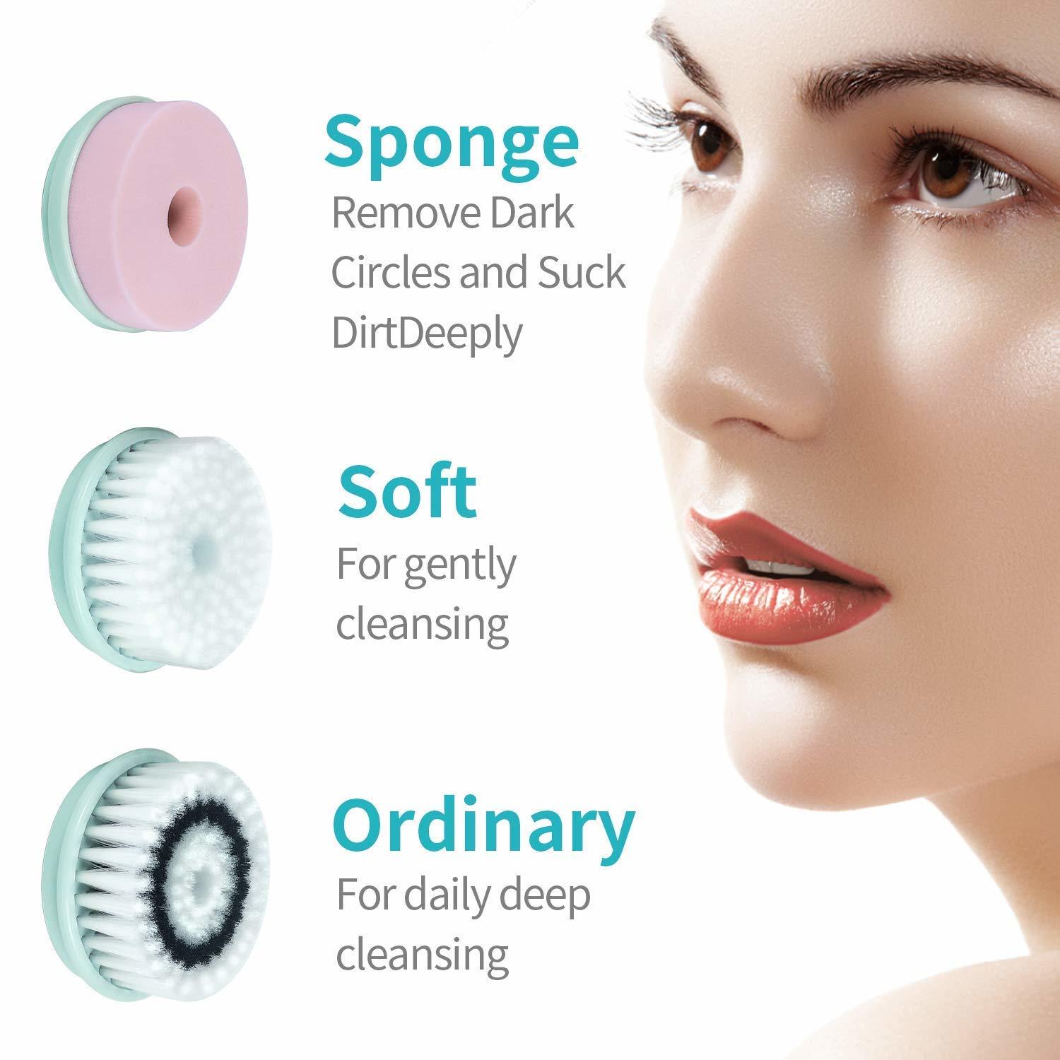 Rechargeable Rotating Waterproof Cleansing Facial Brush Set - Blue image