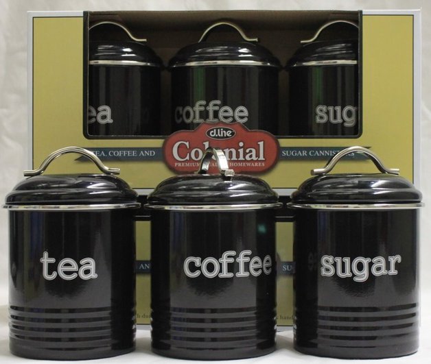 Tea/Sugar/Coffee Canisters 3 Set Black at Mighty Ape NZ