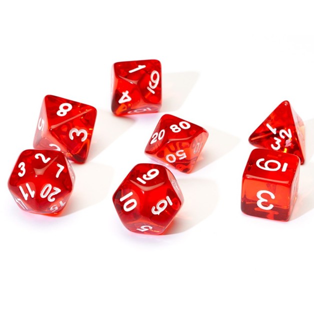 Set 7 Transparent Polyhedral Dice: Orange With White Figures - La