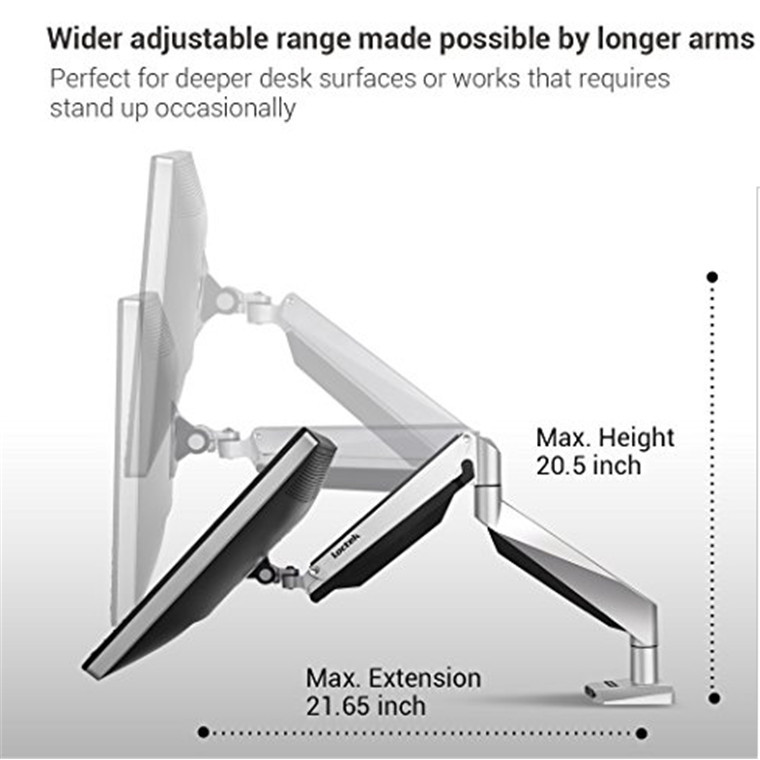 Loctek D7H 10"-34" Single Monitor Gas Spring Arm Desk Mount - Black image