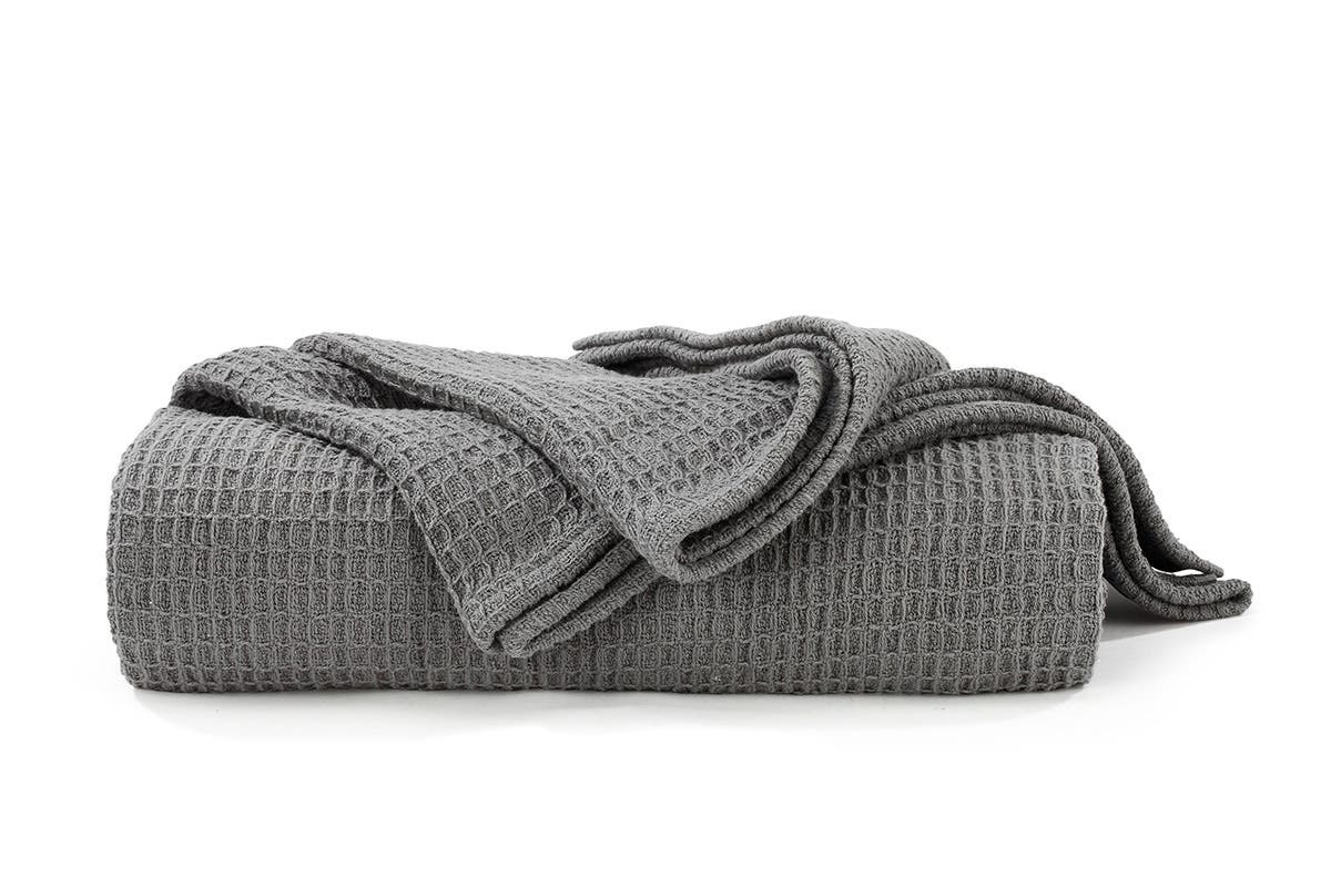 Ovela Cotton Waffle Weave Blanket Charcoal at Mighty Ape Australia