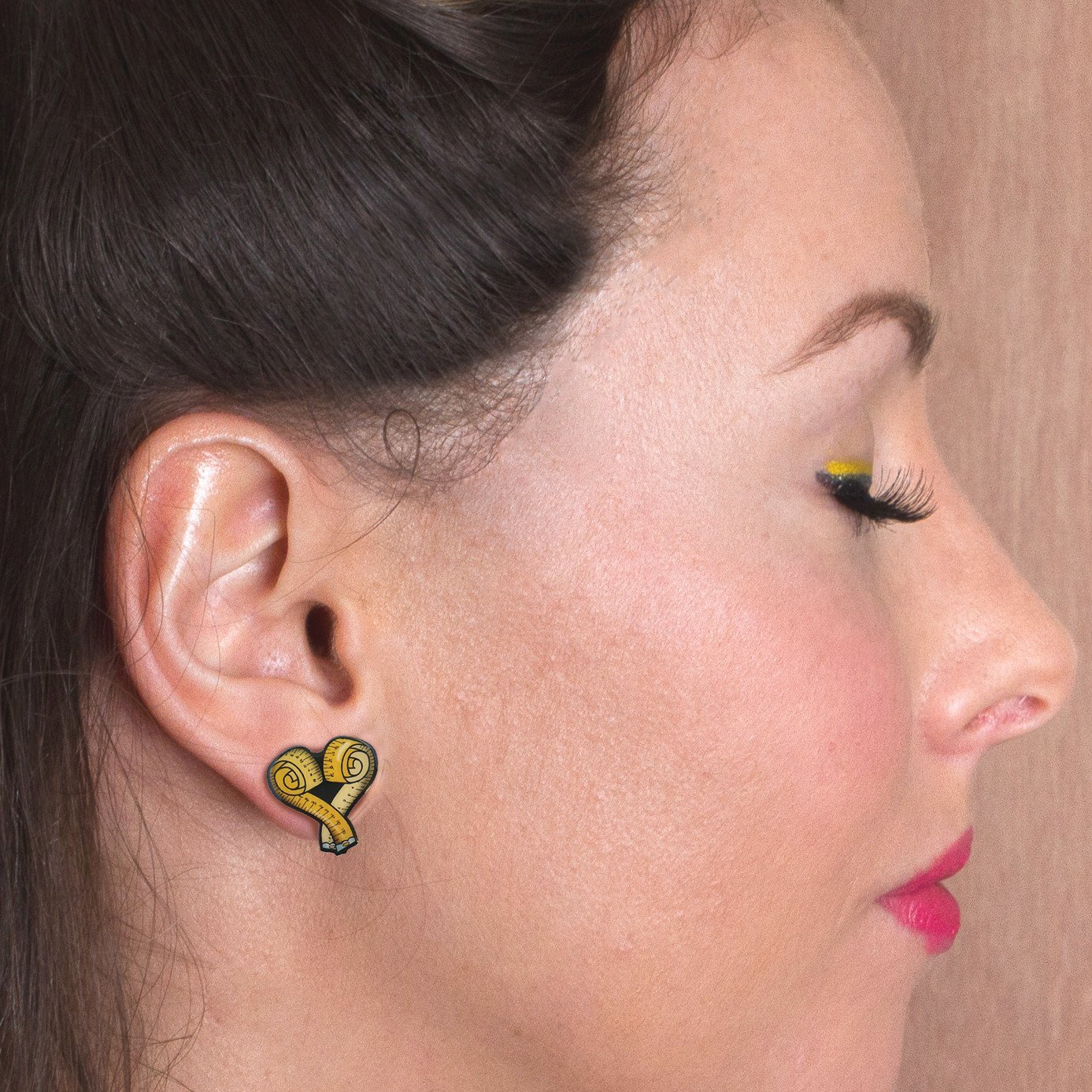 Tape Measure My Love Heart Stud Earrings