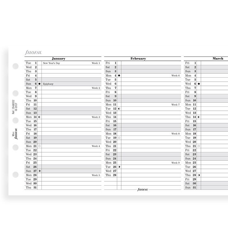 Filofax: Mini 2019 Refill - Year Planner (Vertical)