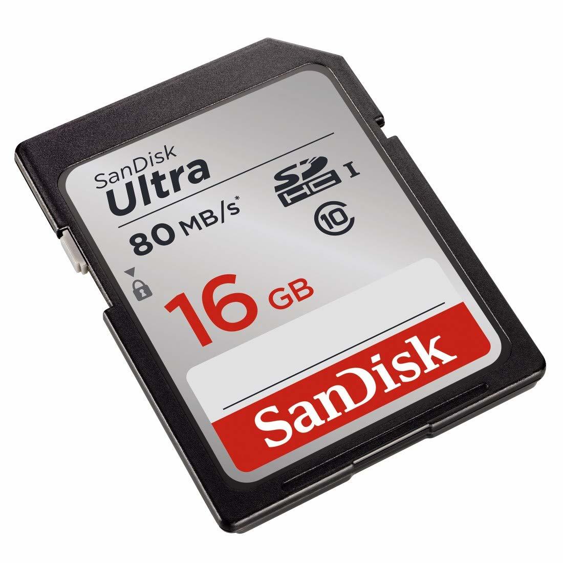 16GB SanDisk Ultra Class 10 SDHC UHS-I Up to 80MB/s Memory Card