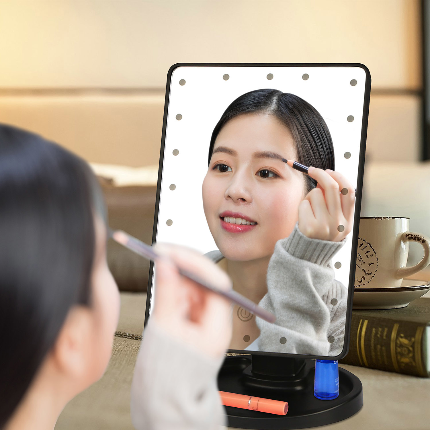 Induction LED 3-Colour Desktop Makeup Mirror - Black image