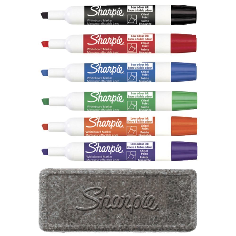 Buy Sharpie Chisel Whiteboard Markers & Eraser (6 Pack) at Mighty Ape NZ